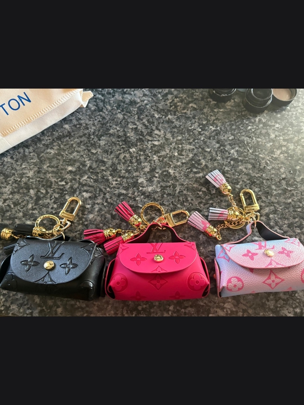 Louis Vuitton Trio Mini Bag Charms — Black, Hot Pink, Pink Multicolor